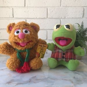 Baby Kermit The Frog & Baby Fozzie Bear Muppets 7" McDonalds 1987 Plush Animal